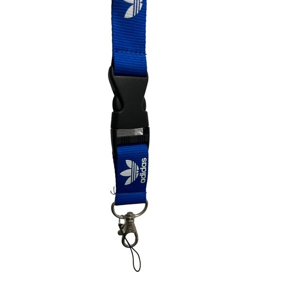 Adidas Lanyards Blue White Detachable Keychain Clip ID Holder Strap - Picture 2 of 2